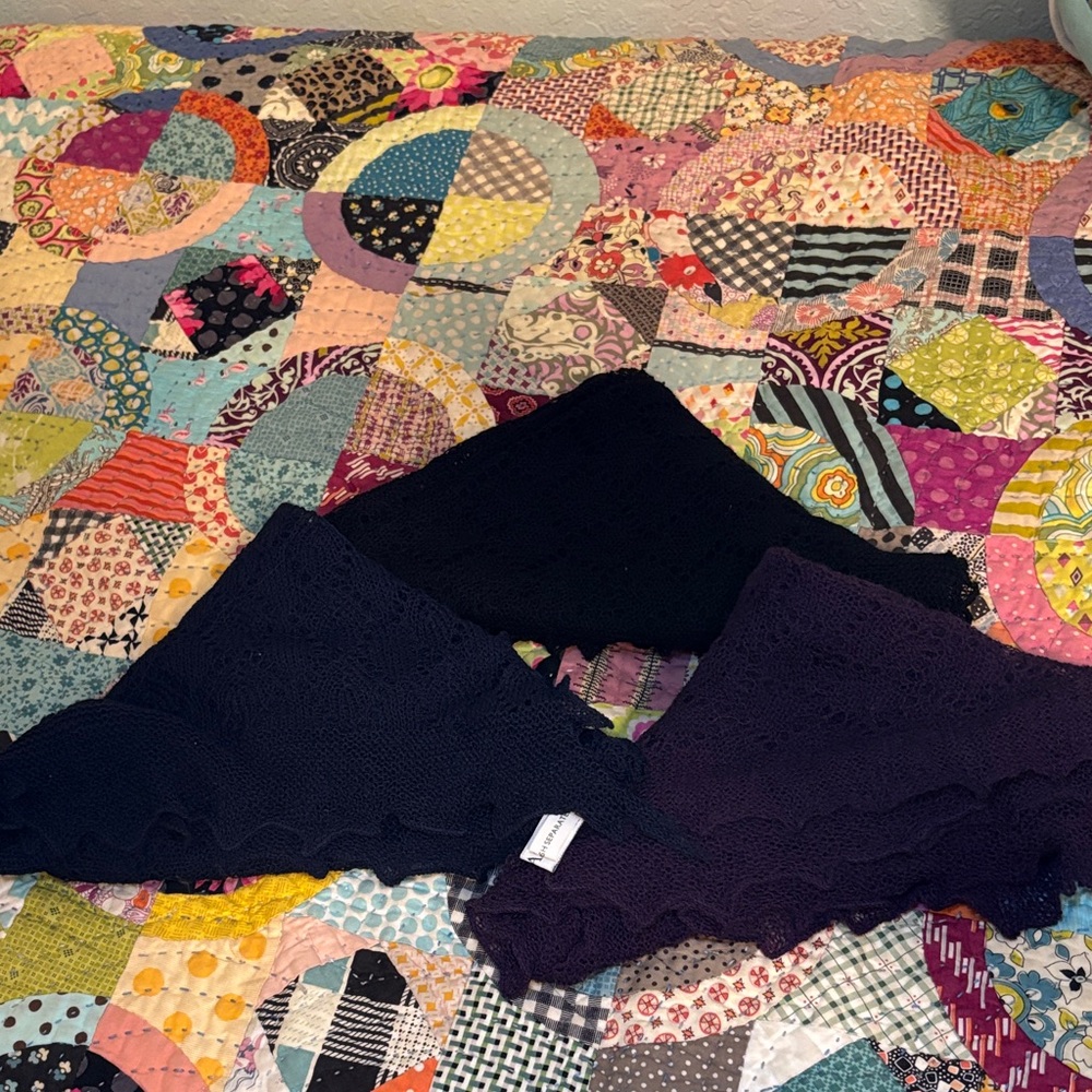 Vintage Laura Ashley Wool Triangle Scarves in Black, Navy, and Purple